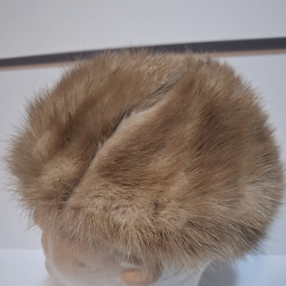 Vintage Brown Cream Fur Pillbox Hat
